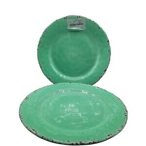 Tommy Bahama Dinner Plate Melamine Green Rustic Set of 2 NEW